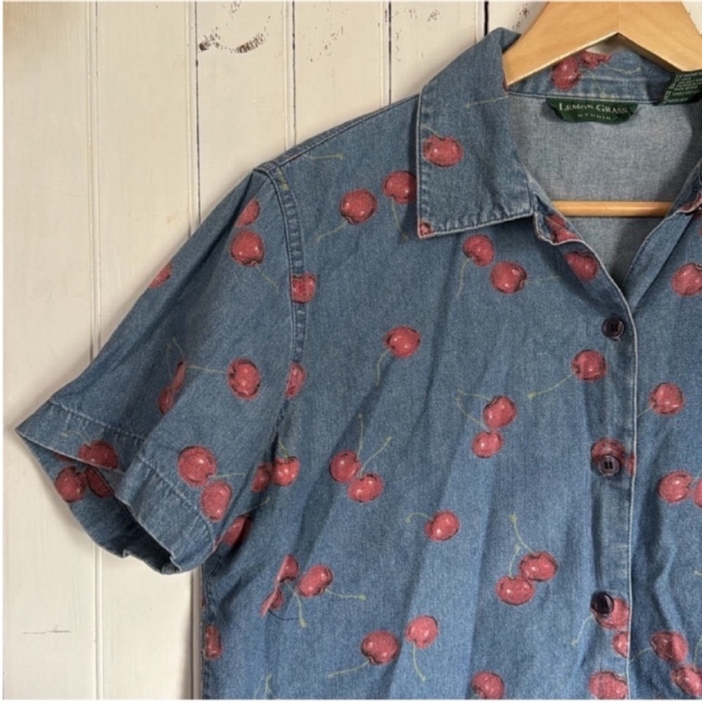 Lemon Grass Studio Button Down Top Denim Cherry S… - image 2